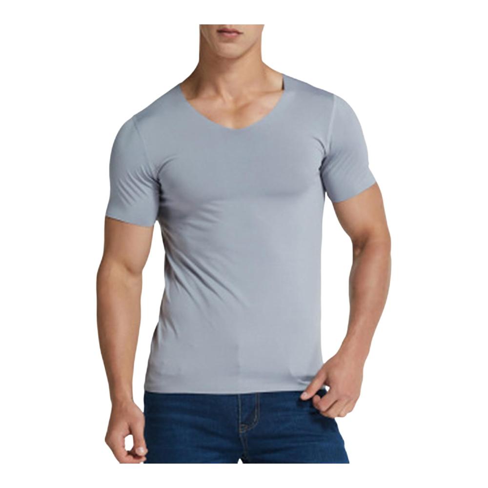 Erfrischendes Eis-Seiden-Shirt Herren V-Ausschnitt T-Shirt für Sommer. Nahtlos atmungsaktiv & weich. Perfekt für Sport Büro & Freizeit. Grau XL