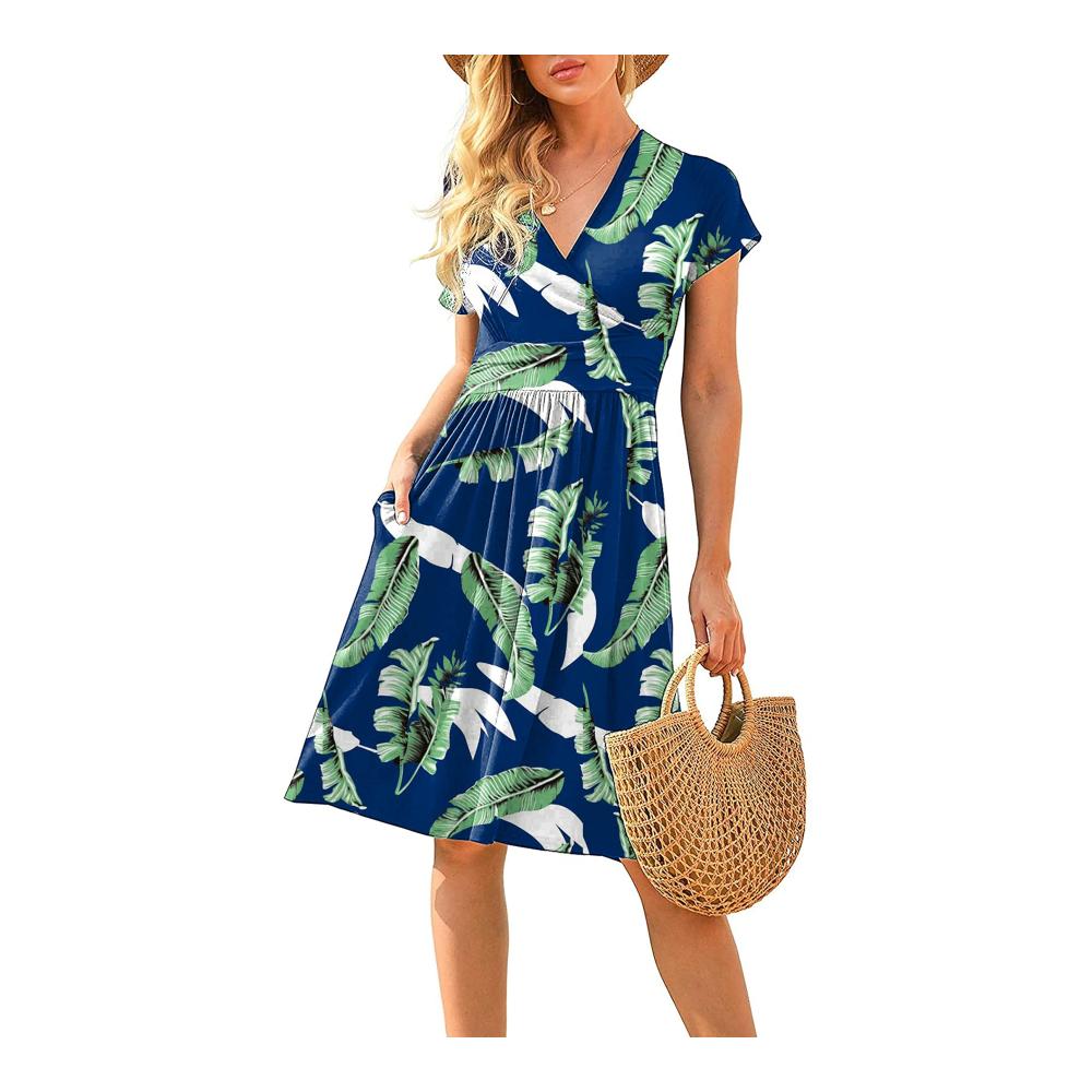 Entdecken Sie den Sommerstil Damen Kurzarmkleider mit V-Ausschnitt und Taschen perfekt für Freizeit und Strand. Elegant Retro und voller Boho-Charme