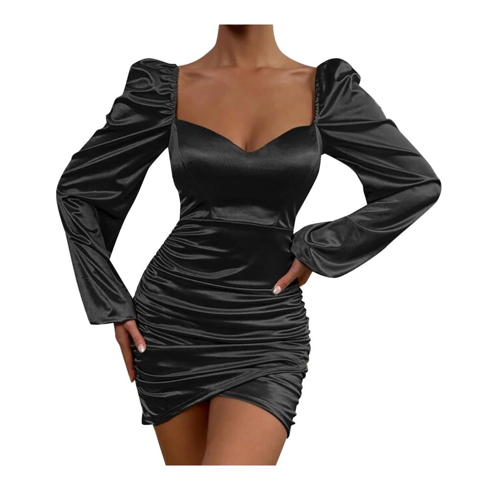 Entdecke verführerische Eleganz Damen Herbst/Winter Kleider - V-Ausschnitt elastische Passform Plissee Wrap. Stilvoll sexy lang - perfekt für jede Frau