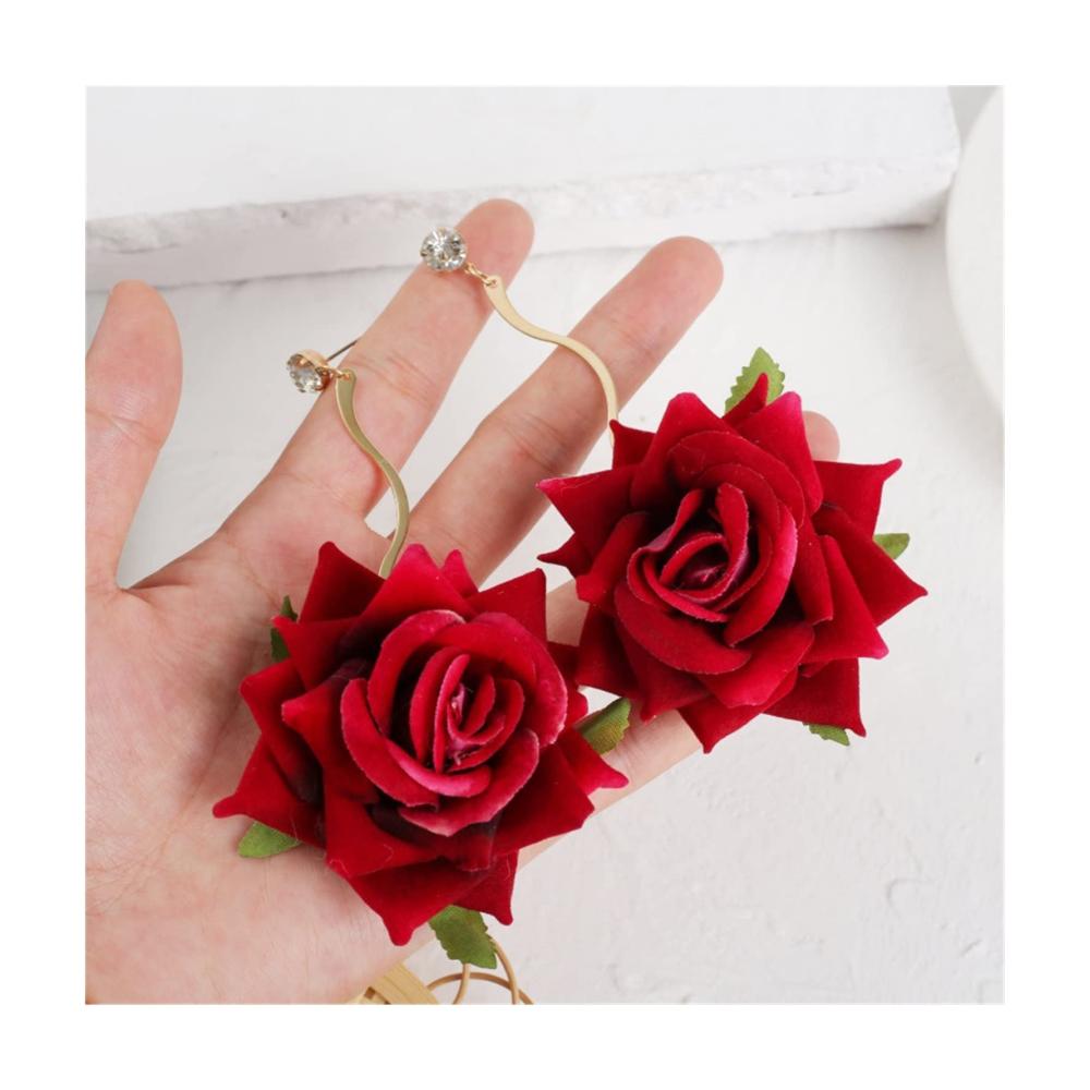 Verführerische Handgemachte Rose Drop Ohrringe in S-Form mit Rhinestone-Verzierung – Ein Muss für stilbewusste Frauen! (Farbe Rot