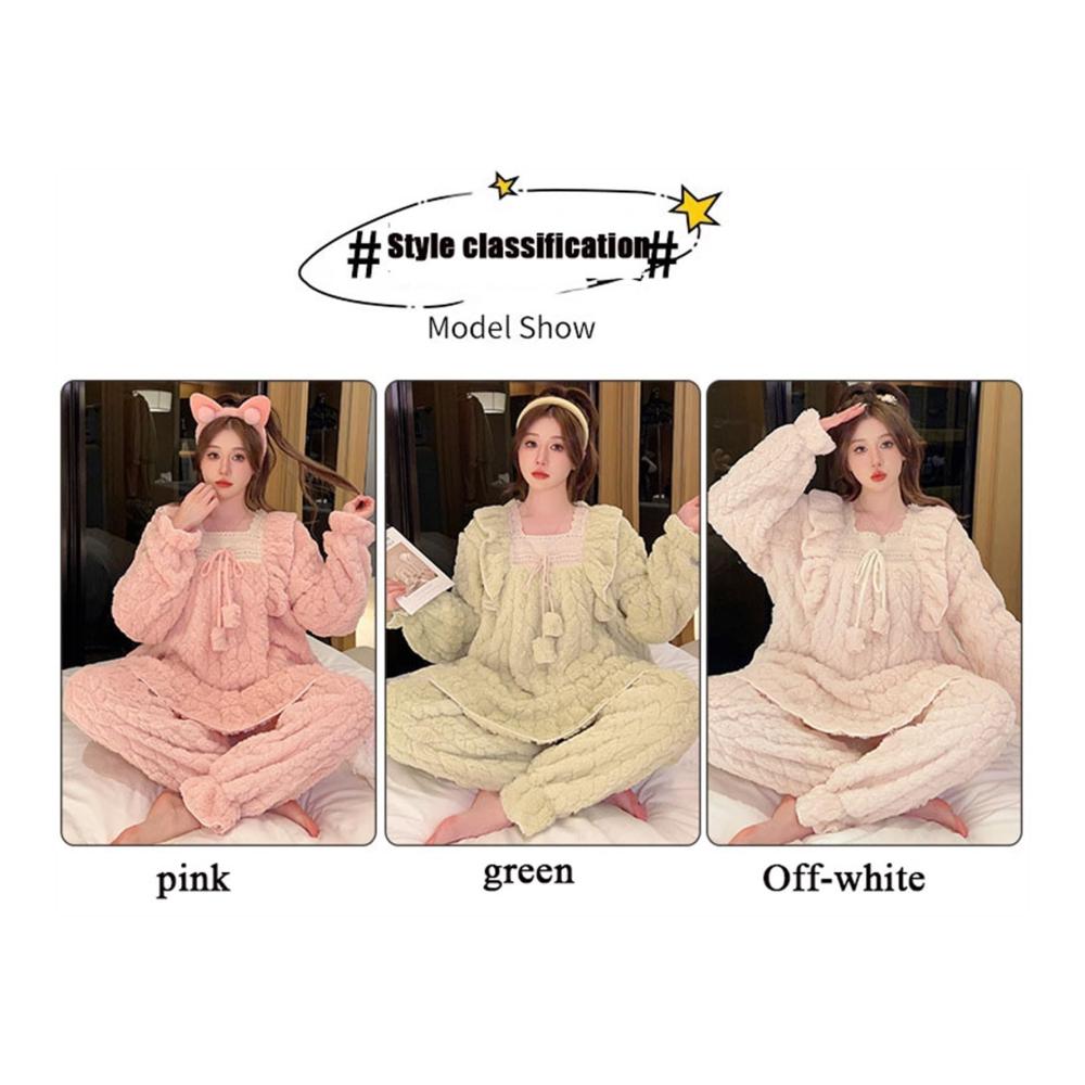 Entdecken Sie den ultimativen Komfort Damen Pyjama Set aus kuscheligem Winter Fleece elegantem Design und süßem Plüsch. Perfekt für gemütliche Nächte! (Farbe Beige