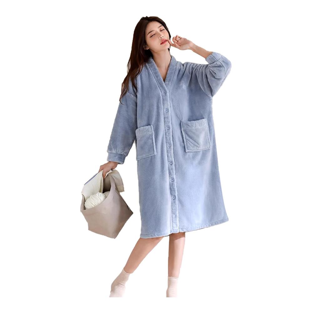 Entdecken Sie luxuriöse Wärme Damen Lang Fleece Kimono Bademantel Weiche Nachtwäsche mit Knöpfen für gemütliche Herbst- und Winterabende