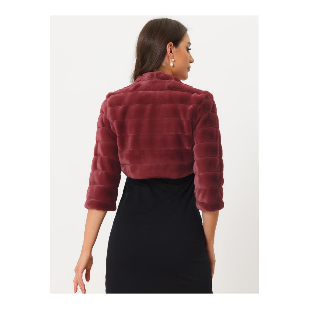 Eleganter Bolero Allegra K Damen-Kurzjacke mit flauschigem Kunstpelz - Perfekter 3/4-Ärmel-Shrug für stilvolle Auftritte und warme Nächte! Jetzt zugreifen