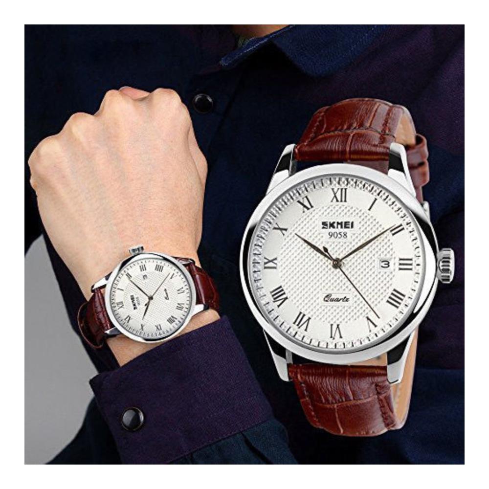 Entdecken Sie zeitlose Eleganz Armbanduhren für Herren - Skmei Quarz Uhr mit römischen Zahlen Business Casual Design wasserdicht bis 30m Kalenderdatum PU-Lederband in Braun. Ein Must-have