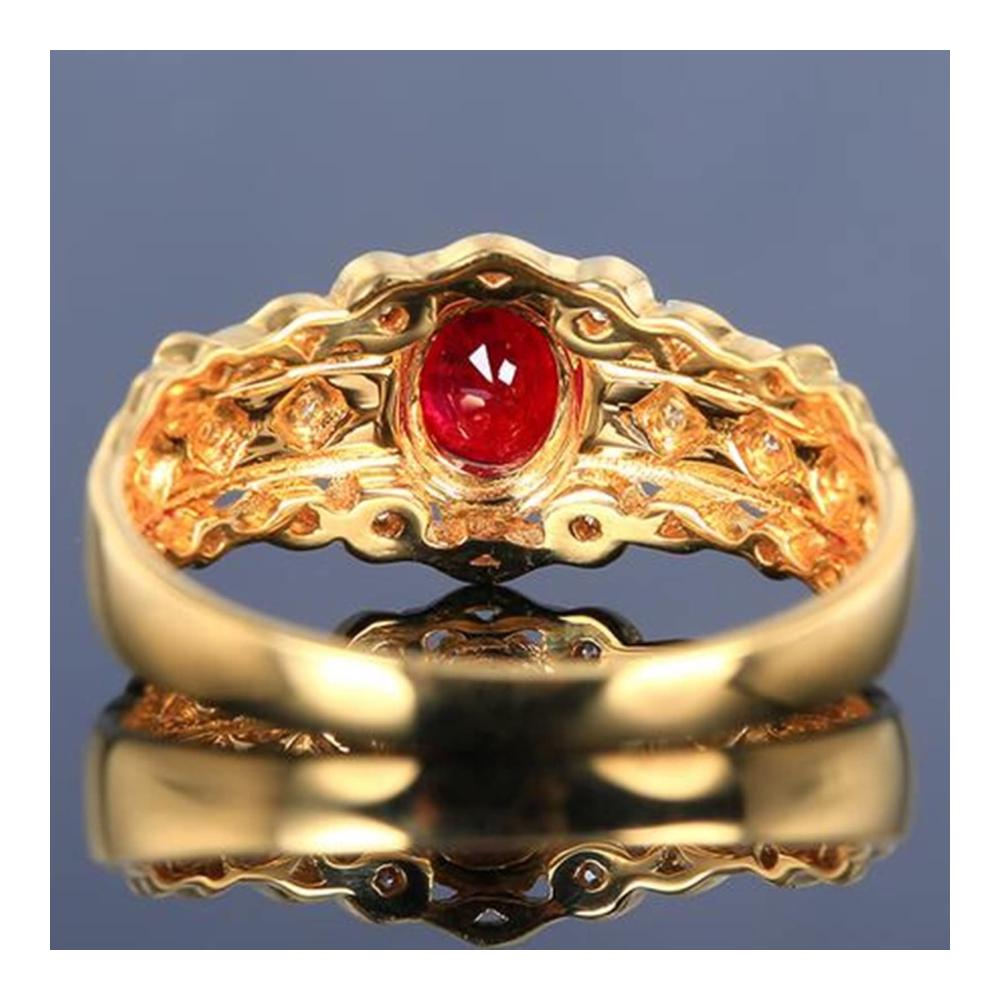 Elegante Gelbgold 750 18 Karat Solitärring mit Rotem Rubin und Diamant - Exklusive Frauen- und Pärchenringe aus Gold Au750 - Hochwertiger Echtschmuck