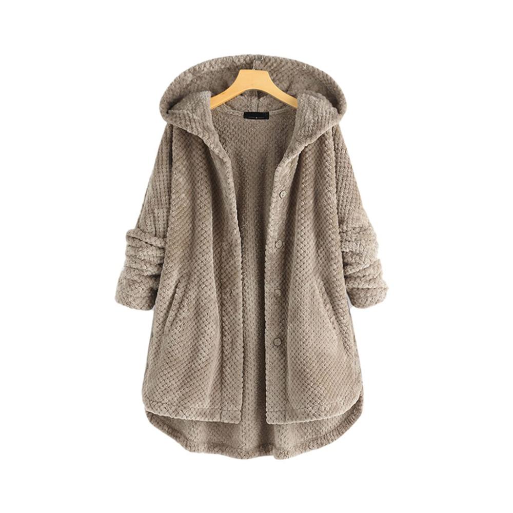 Behaglicher Plus Size Damen Wintermantel mit doppelseitigem Fleece und Kapuze | Modischer langer Ärmel Wärmemantel für Frauen