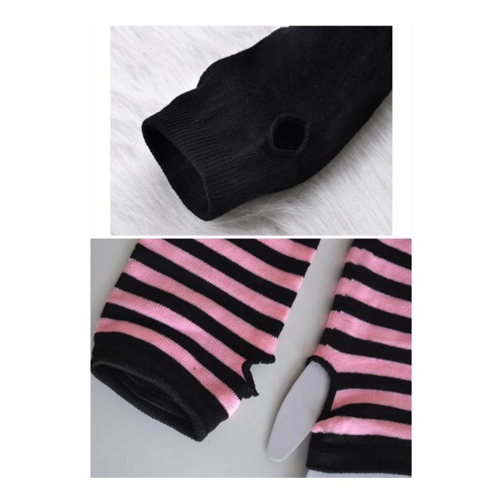 Stilvoll und warm Gestreifte Ellenbogenhandschuhe für Damen - Perfektes Geschenk für Sport und Spaziergänge - Lange fingerlose Strickhandschuhe für modischen Schutz. (Farbe 2
