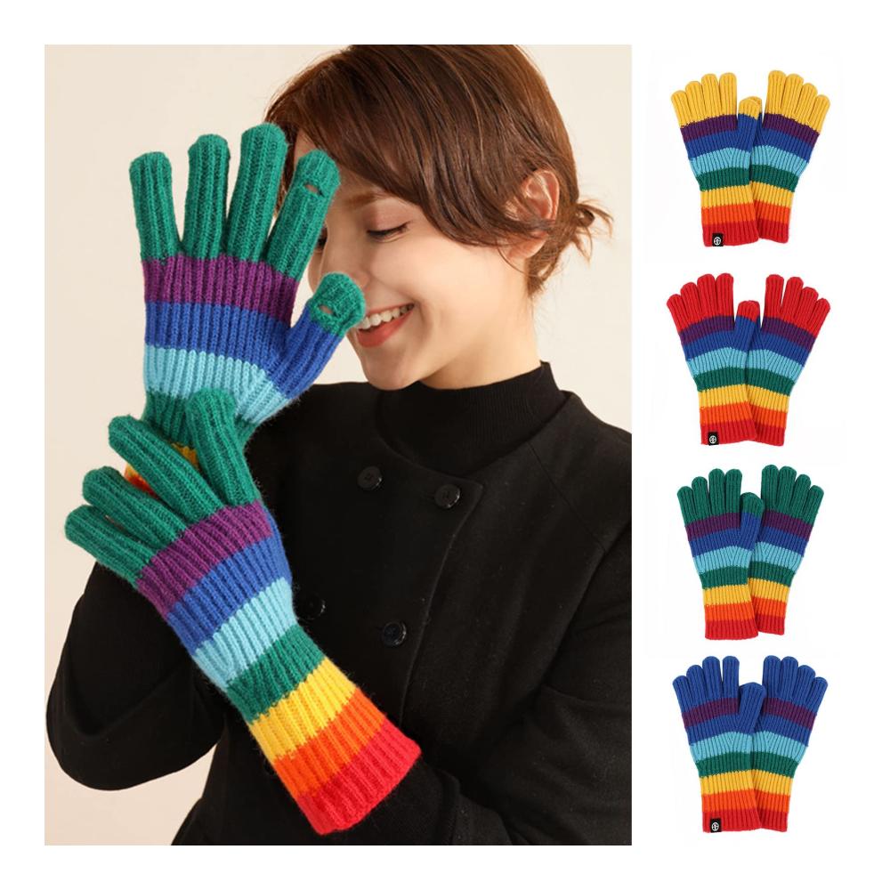 Entdecken Sie den ultimativen Komfort Regenbogen Verdickte Vollfinger Winter Handschuhe für Damen – Stilvoll warm und niedlich