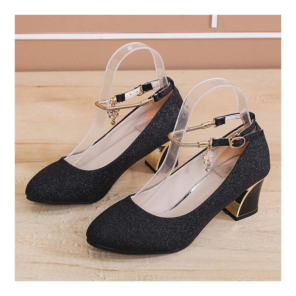 Elegante Damen-Pumps Bequemer Vintage-Stil mit niedrigem Blockabsatz & Knöchelriemen für zeitlose Eleganz in Schwarz Größe 36.5 EU