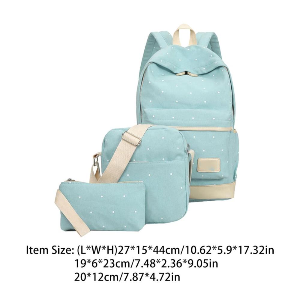 Ergonomischer Schulranzen für Teens Stilvoller Rucksack Set aus Leinwand Punkt-Design für Mädchen und Jungen 3-in-1 Pack Hellgrün