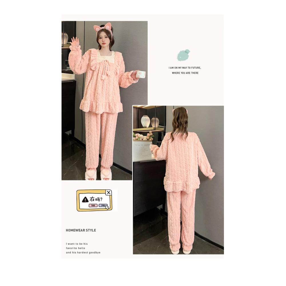 Entzückender Damen Pyjama Kuscheliges Winter Fleece Wärme & Eleganz. Flauschiger plüschiger Schlafanzug in Pink. Perfekt für gemütliche Nächte. Schlafanzug der Extraklasse