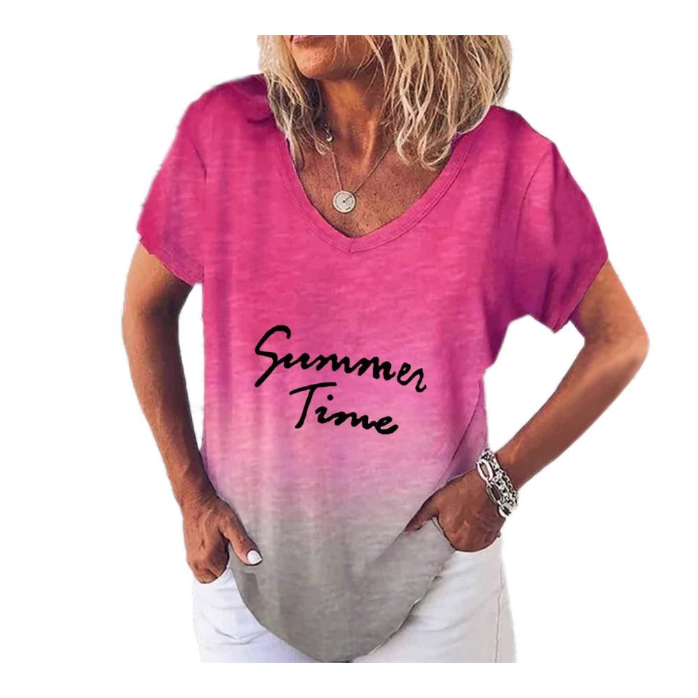 Stylische Sommer T-Shirts Trendige Damen Kurzarm Bluse mit V-Ausschnitt und Druckmuster. Perfekt für Freizeit und Jugendliche. Holen Sie sich Ihre neuen Lieblings-Tops jetzt