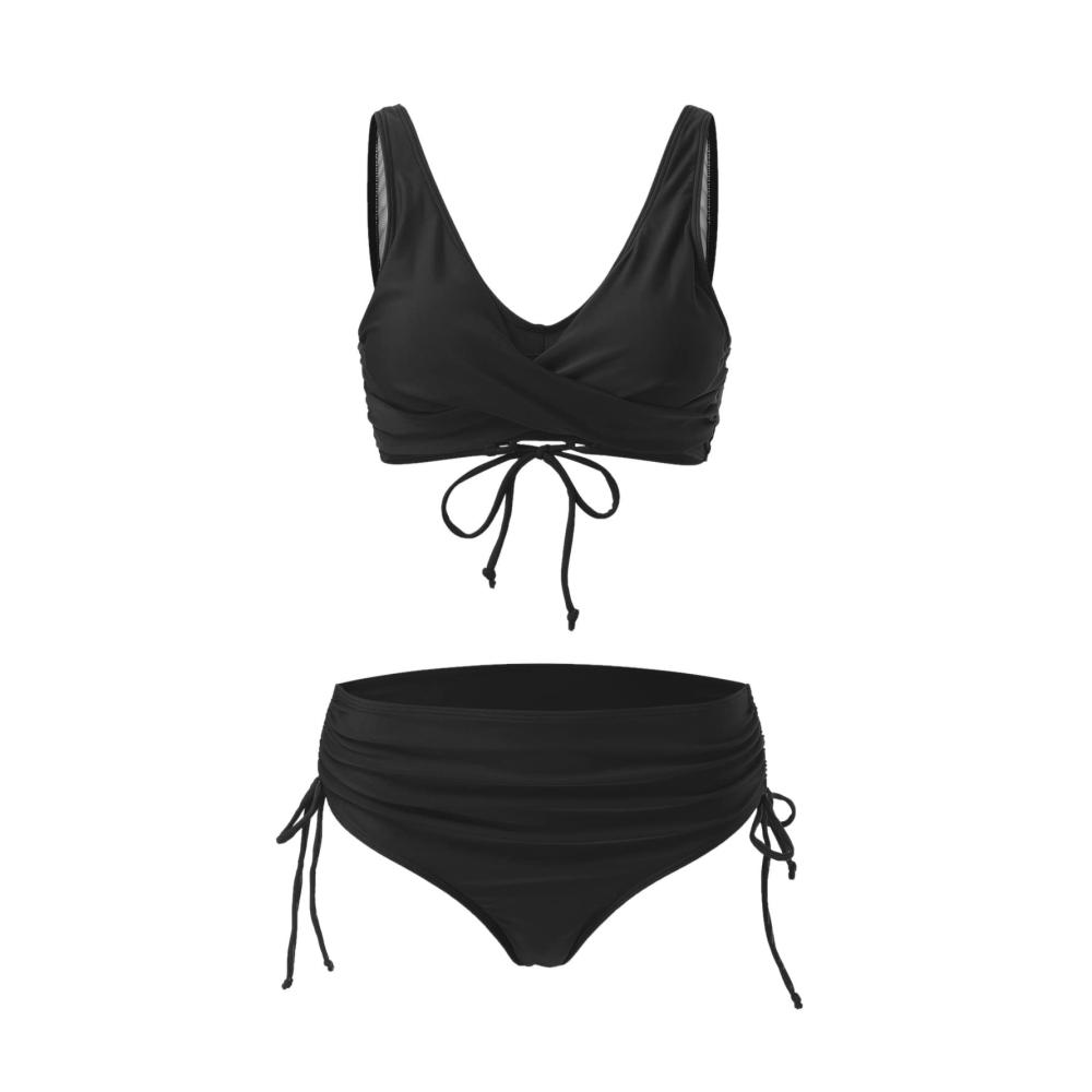 Entdecke den ultimativen Bikini-Sets Sexy Push-Up mit V-Ausschnitt Blumenmuster und Bauchweg-Effekt. Perfekt für große Brüste. Jetzt in Schwarz erhältlich