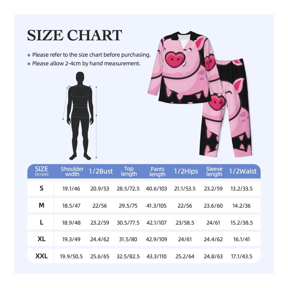 Gemütlicher Schlafanzug für Herren Modisches Langarm-Pyjama-Set mit niedlichem Pink Pig-Druck für erholsame Nächte