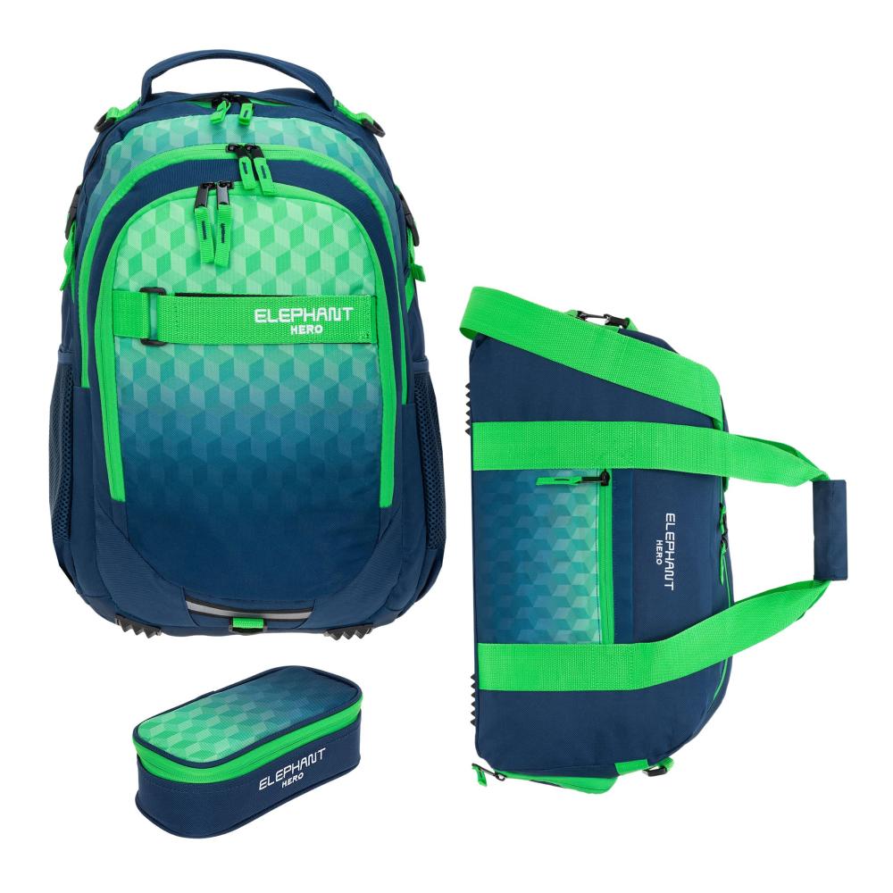 Elephant Schultaschen-Set für Jungen und Mädchen | 3-teilig mit Laptopfach | Rucksack Sporttasche & Mäppchen inklusive | Signature Hero Design