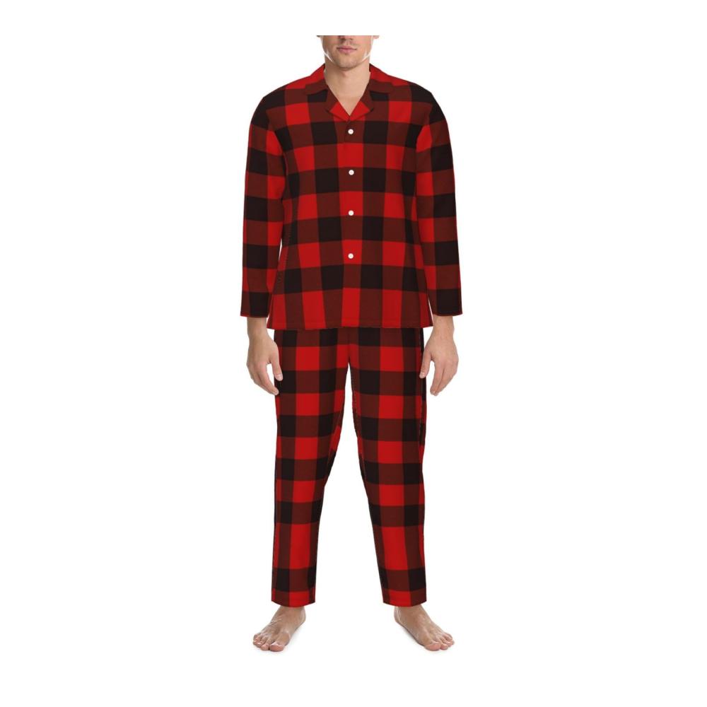 Entspannen Sie stilvoll Herren-Pyjama-Set in kariertem Rot und Schwarz für maximalen Komfort und modischen Schlafgenuss. Perfekte Nächte beginnen hier