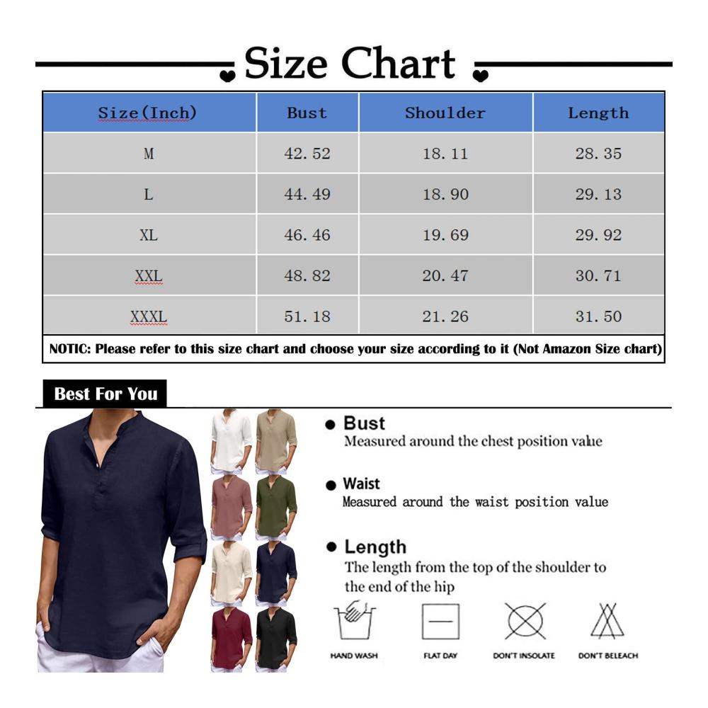 Elegante Basic Leinen Herrenhemden Langarm & Henley V-Ausschnitt Atmungsaktive T-Shirts in Schwarz & Weiß M-3XL