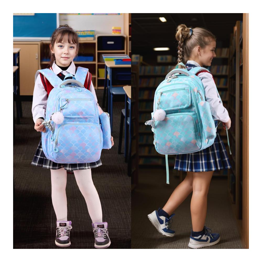 Exklusives Schultaschen-Set für Mädchen 3-teiliger Leichtgewichts-Schulrucksack mit Lunchtasche und Federmäppchen für Schule und Reisen