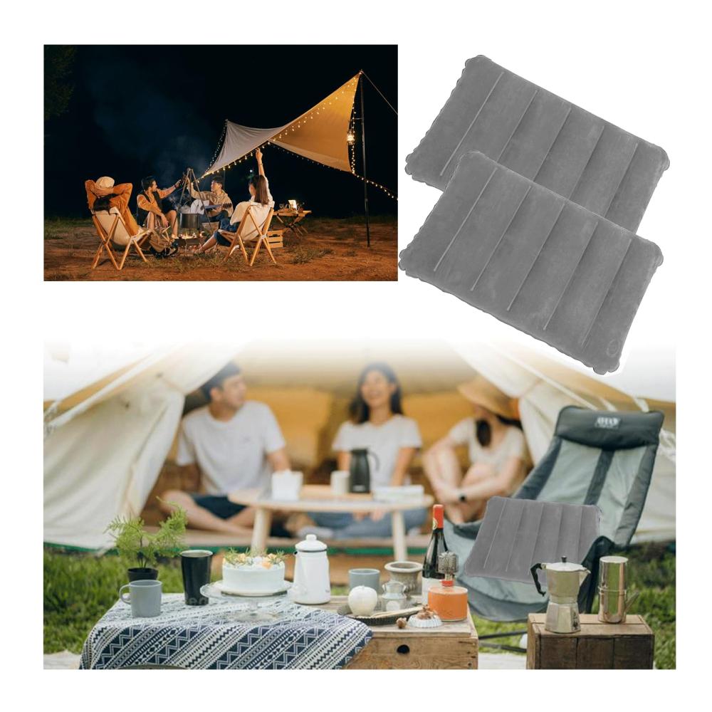 Ultimativer Komfort für unterwegs! 2er-Pack Aufblasbare Kissen – Camping Auto Strand und Büro. Beflockt und bequem für Nacken und Kopf. Ideal für Outdoor-Abenteuer und Reisen. In Grau