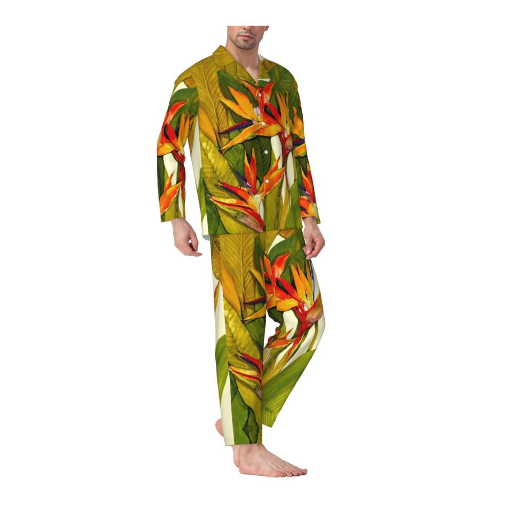 Entspannt schlummern im Tropenparadies Herren-Pyjama-Set mit exotischem Paradiesvogel-Print langärmlig bequem und stylisch. Gönnen Sie sich stilvollen Schlaf