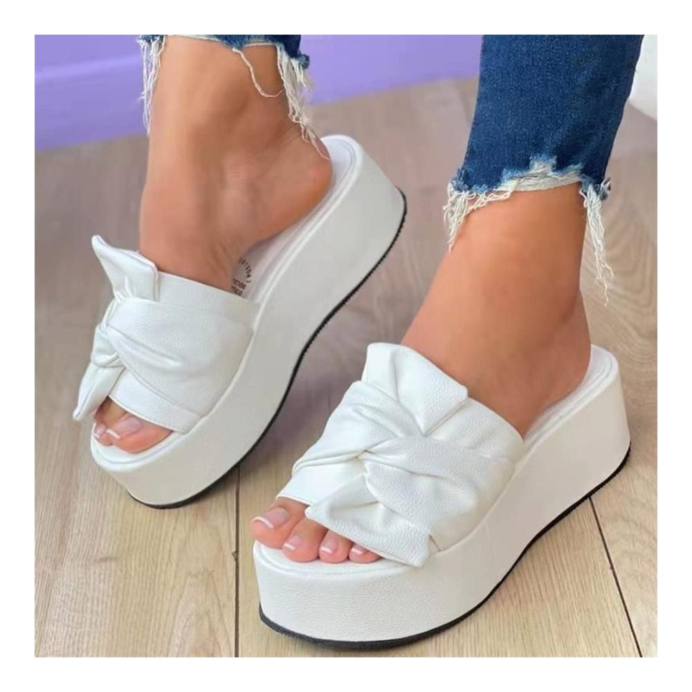 Damen Plateau Sandalen Bequeme Flats mit Schleifen-Design Trendige PU Sommerschuhe mit Flachabsatz Ideal für den Sommer und den Alltag