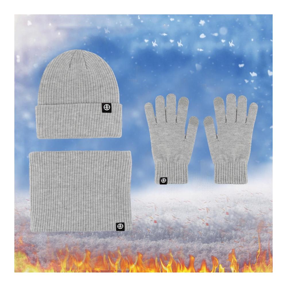 Ultimativer Winterkomfort Graue Strickmütze Schal & Handschuh-Set für Männer & Frauen - Touchscreen-Handschuhe Dicke Wärme und Stil in Einem