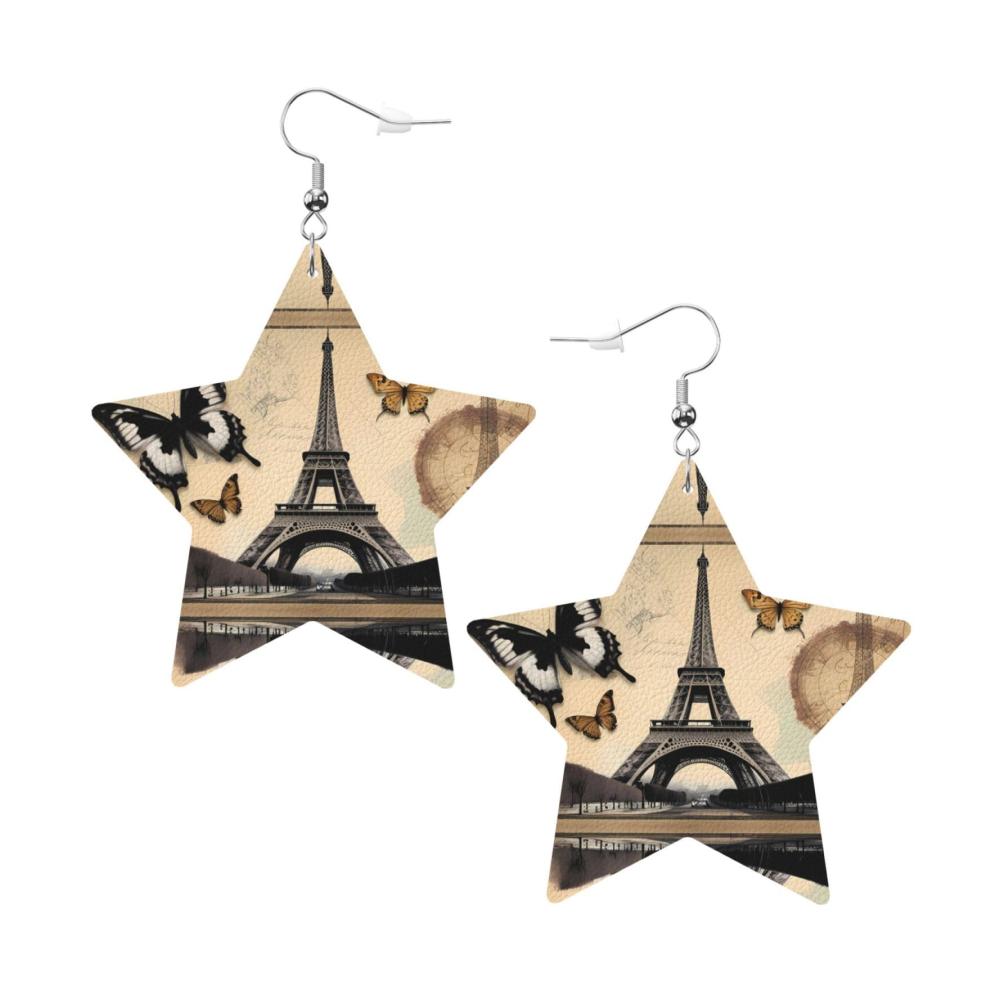 Elegante Paris Eiffelturm Schmetterling Ohrringe - 2 Stück Leichtes Lederdesign für Frauen und Mädchen - Stilvoll und Attraktiv