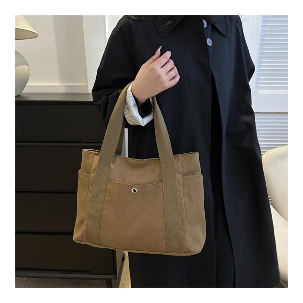 Entdecke den ultimativen Stil Große einfarbige Umhängetasche aus Segeltuch für Damen - Trendige Hobo-Tasche mit viel Platz und praktischen Taschen für einen unvergleichlichen Shopping-Tag