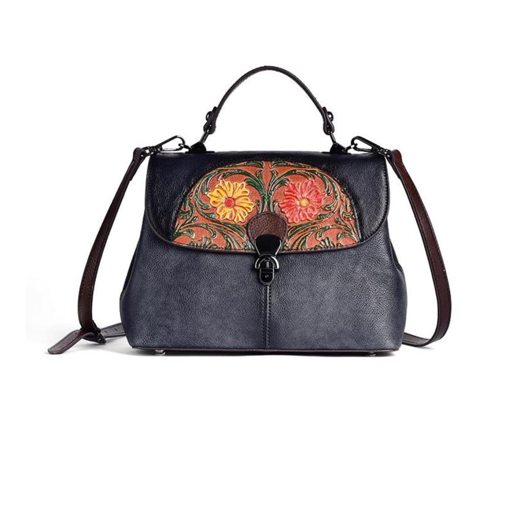 Entdecken Sie den Stil Exklusive Schultaschen-Sets für Damen - Vintage Design handgeprägt mit Blumenmuster. Perfekte Kombination aus Retro-Chic und Funktionalität