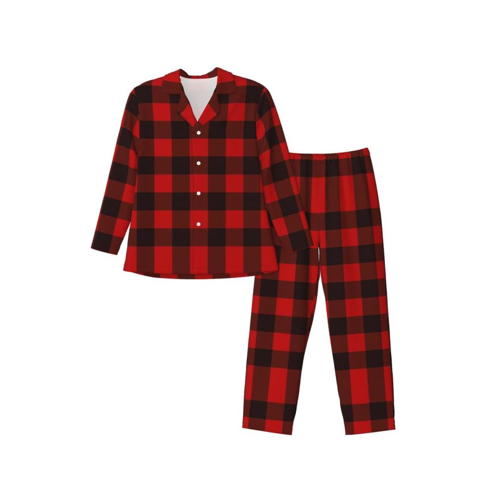 Entspannen Sie stilvoll Herren-Pyjama-Set in kariertem Rot und Schwarz für maximalen Komfort und modischen Schlafgenuss. Perfekte Nächte beginnen hier