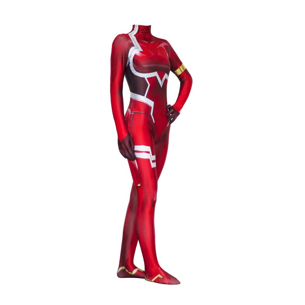 Cosplay-Kostüm Darling in The FRANXX 02 Zero Two | Rotes Battle Suit Jumpsuit für Halloween Party & mehr | Attraktiver Onesie für Cosplayer & Anime-Fans