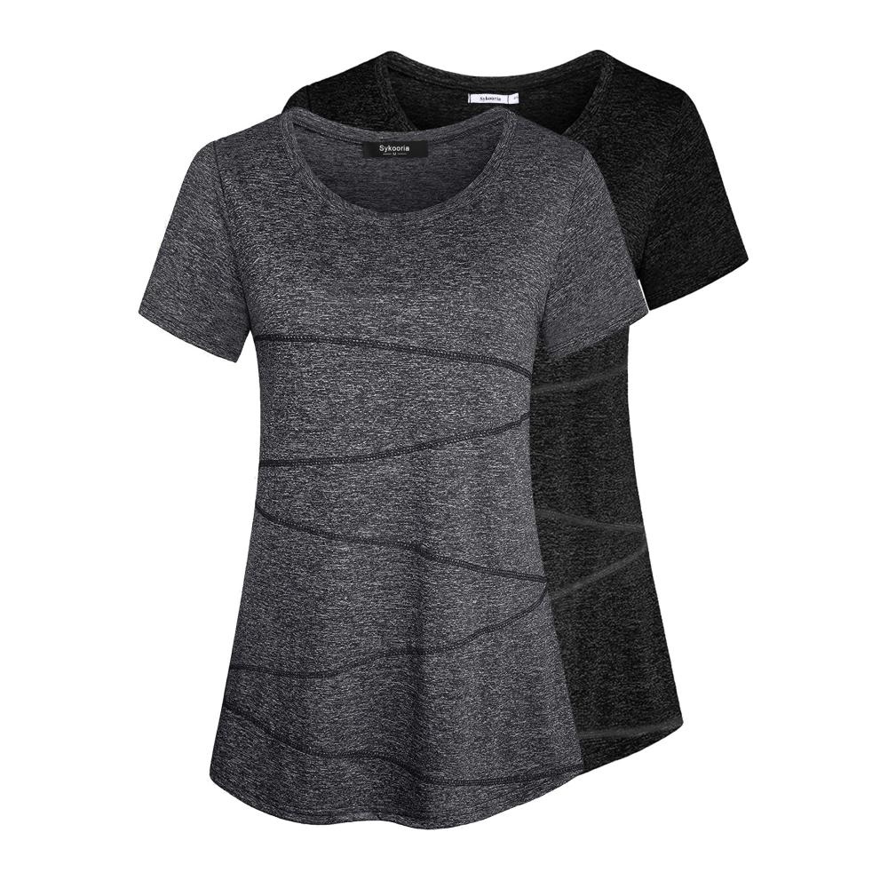 Erhalten Sie den perfekten Look Hochwertige T-Shirts für Damen - Sportlich bequem und stylisch! 2er Pack in Schwarz & Dunkelgrau Größe 3XL. Perfekt für Workout Yoga Fitness und mehr