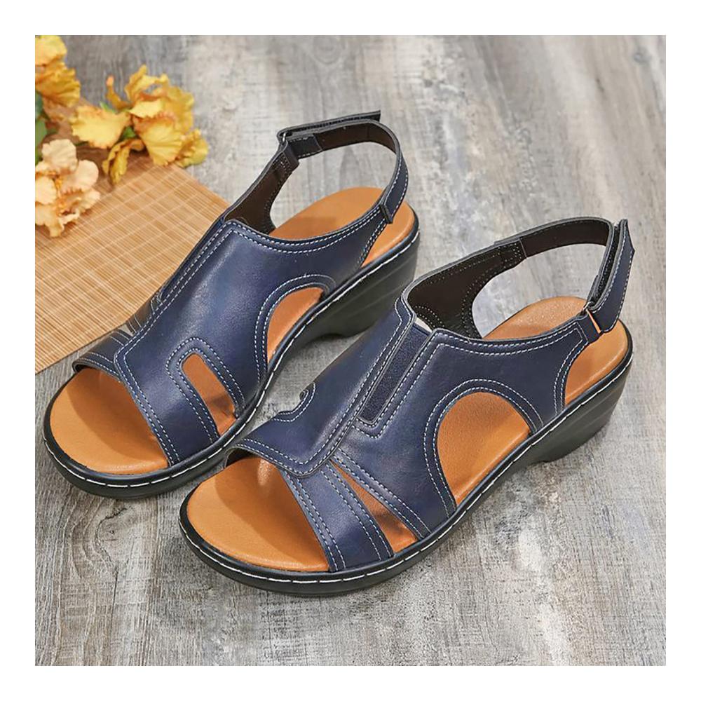 Bequeme Damen Sandalen Rutschfeste Flip Flops für Sommer und Strand | Leichte Plateau Pantoletten mit Keilabsatz | Blaue Riemen Sandalen in Größe 43