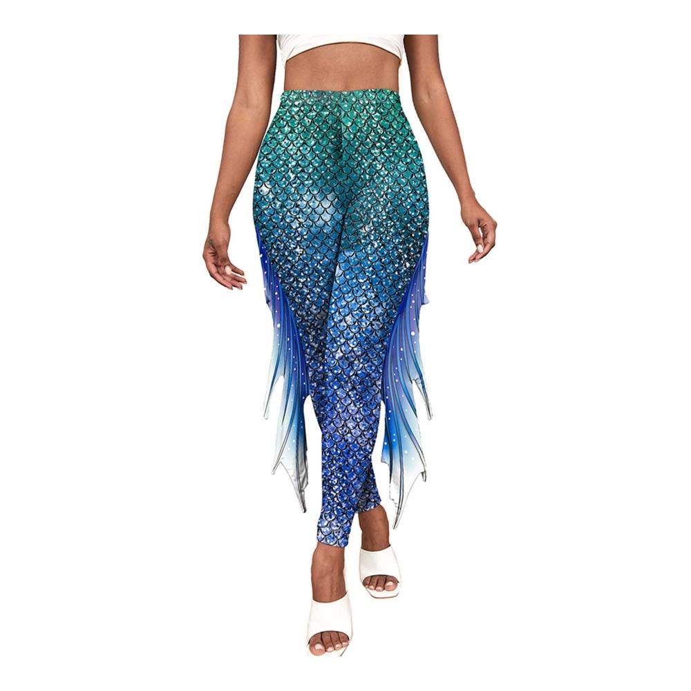 Mermaid Leggings Damen Glanz - Fischschuppenmuster Karneval Kostüm - Hüfthose mit Meerjungfrauen-Glanz - Perfekte Skinny Pants für jeden Anlass