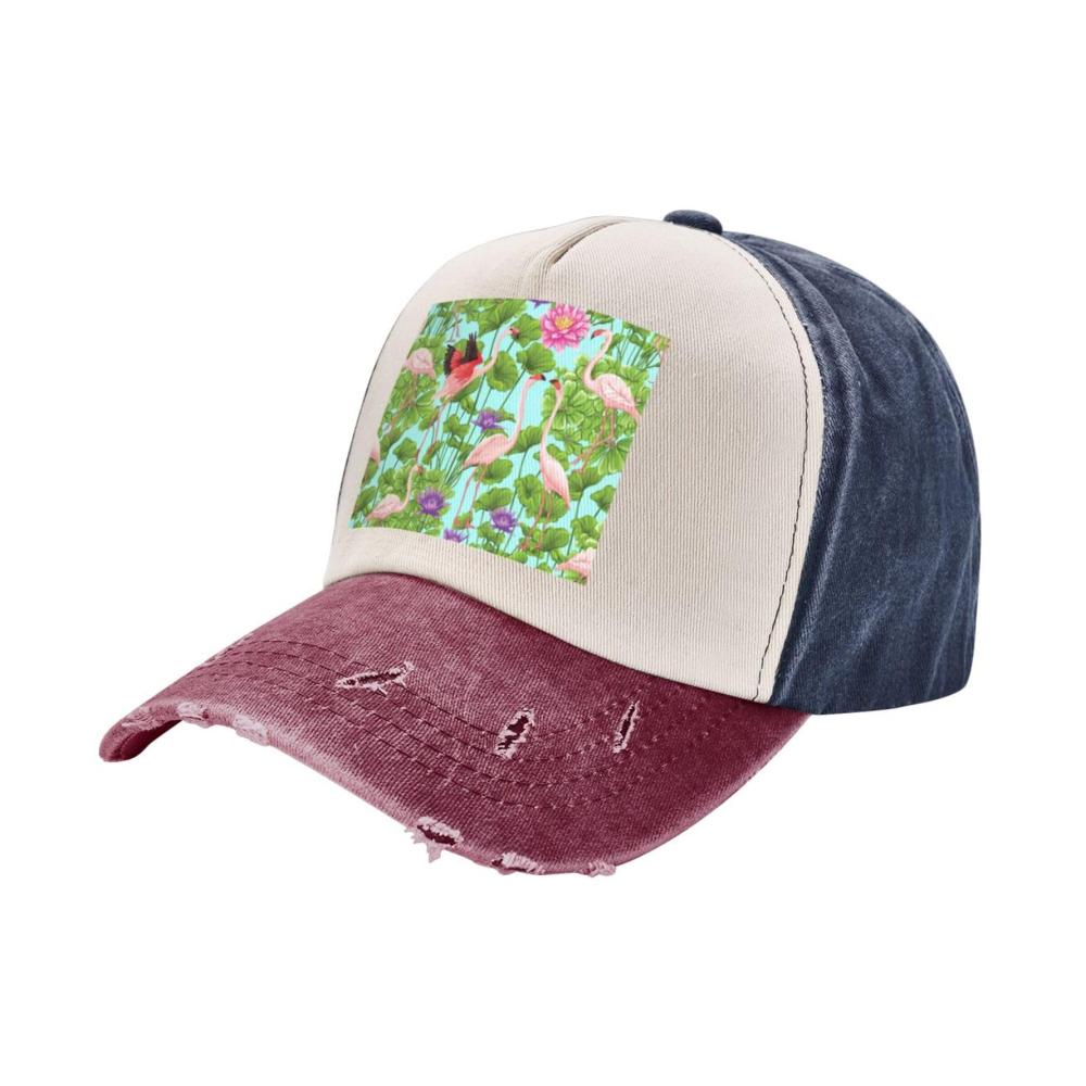 Entdecken Sie den trendigen Komfort Baseball Caps mit Flamingo Love Flowers Design ideal für Sport und Freizeit. Einheitsgröße für stylische Köpfe