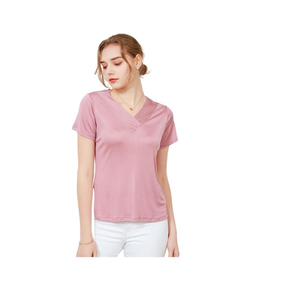 Stylische Damen T-Shirts Komfortable Maulbeerseide modischer V-Ausschnitt & Strickdetails für trendige Looks. Jetzt in Größe 4XL