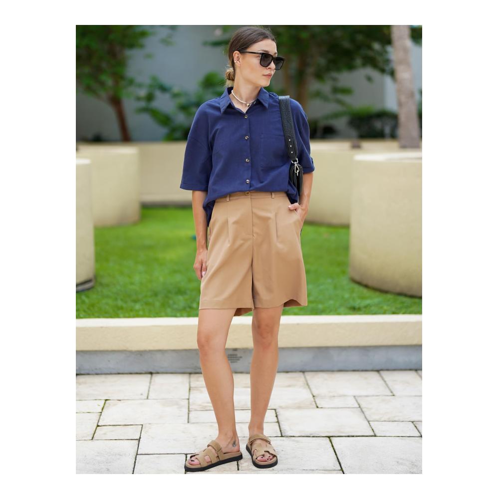 Sommer-Shorts für Damen Elegante Bermuda-Shorts mit elastischer hoher Taille weitem Bein und praktischen Taschen - ein Must-have für jeden Anlass