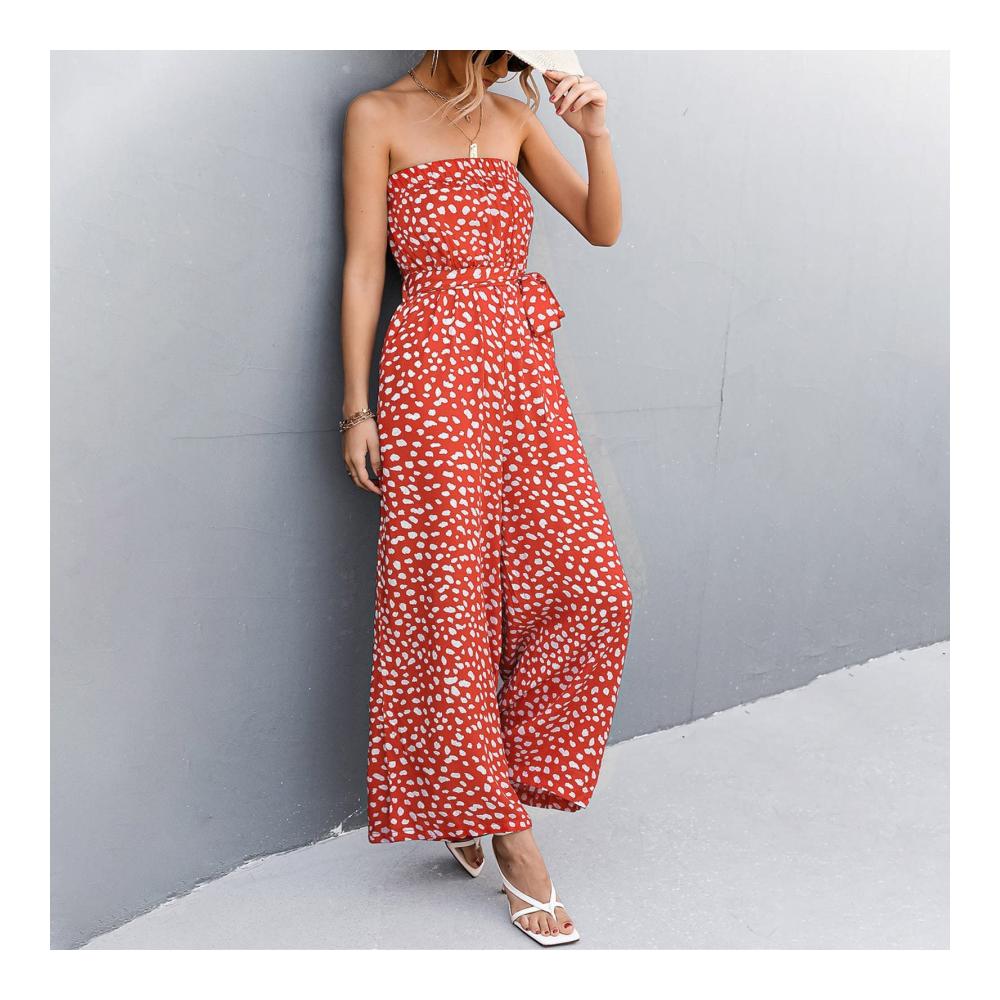 Entdecke den Sommer in voller Blüte Damen Jumpsuit – Schulterfrei Bandeau-Print weites Bein! Stilvoll und verspielt der perfekte Begleiter für sonnige Tage. Jetzt in Orange