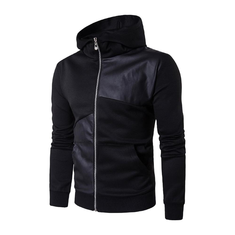 Stylischer Herren Zip-Sweatshirt mit Leder-Patchwork Sportlich lässig & warm für Herbst/Winter! Jetzt entdecken und bequem bestellen