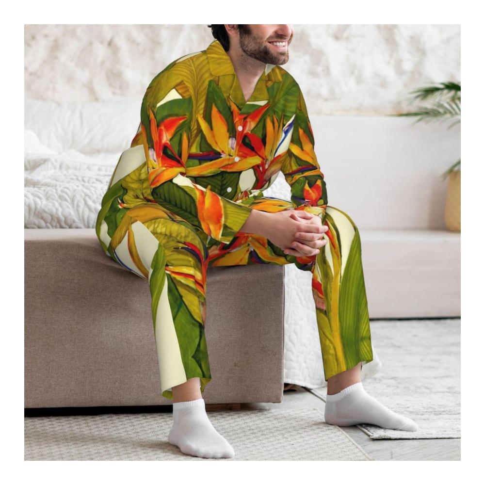 Entspannt schlummern im Tropenparadies Herren-Pyjama-Set mit exotischem Paradiesvogel-Print langärmlig bequem und stylisch. Gönnen Sie sich stilvollen Schlaf