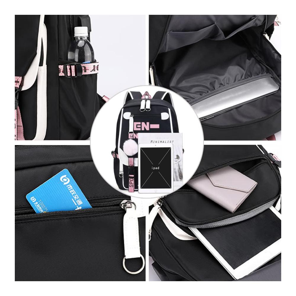 ENHYPEN Schulranzen Rucksack Merchandise mit USB und Audio-Kabel-Schnittstelle für Studenten. Ideal für K-Pop Fans mit ENHYPEN Laptop und Casual Backpacks