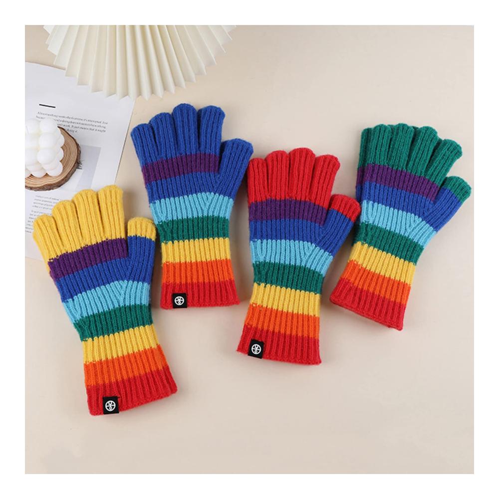 Entdecken Sie den ultimativen Komfort Regenbogen Verdickte Vollfinger Winter Handschuhe für Damen – Stilvoll warm und niedlich