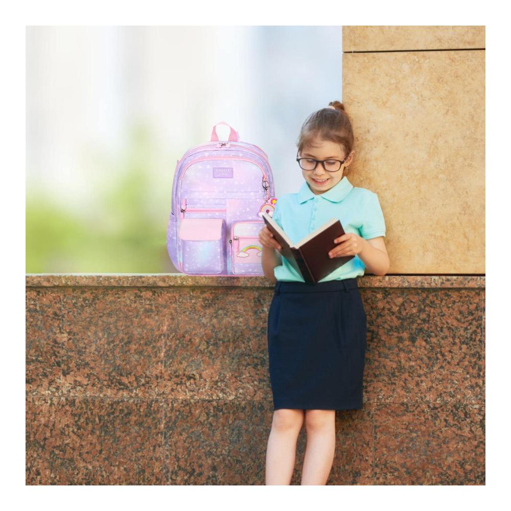 Erfrischendes Schultaschen-Set Mädchen Rucksack mit Regenbogenmotiv - Perfekt für Teenager! Bunter Schulrucksack für Damen - Lässiger Tagesbegleiter für Schule und Reisen