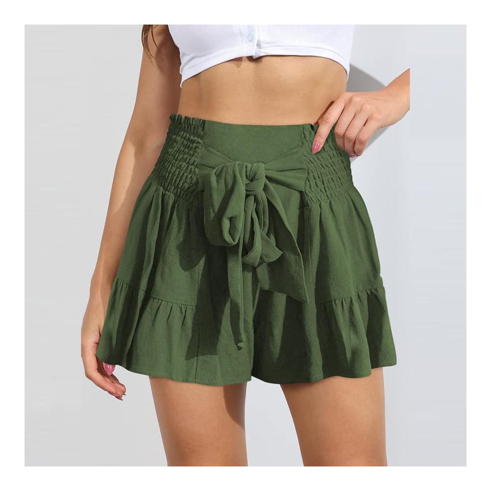 Entdecke den ultimativen Sommer-Style Damen High-Waist Shorts mit trendigen Rüschen und weitem Bein - Perfekt für stilvolle Leichtigkeit