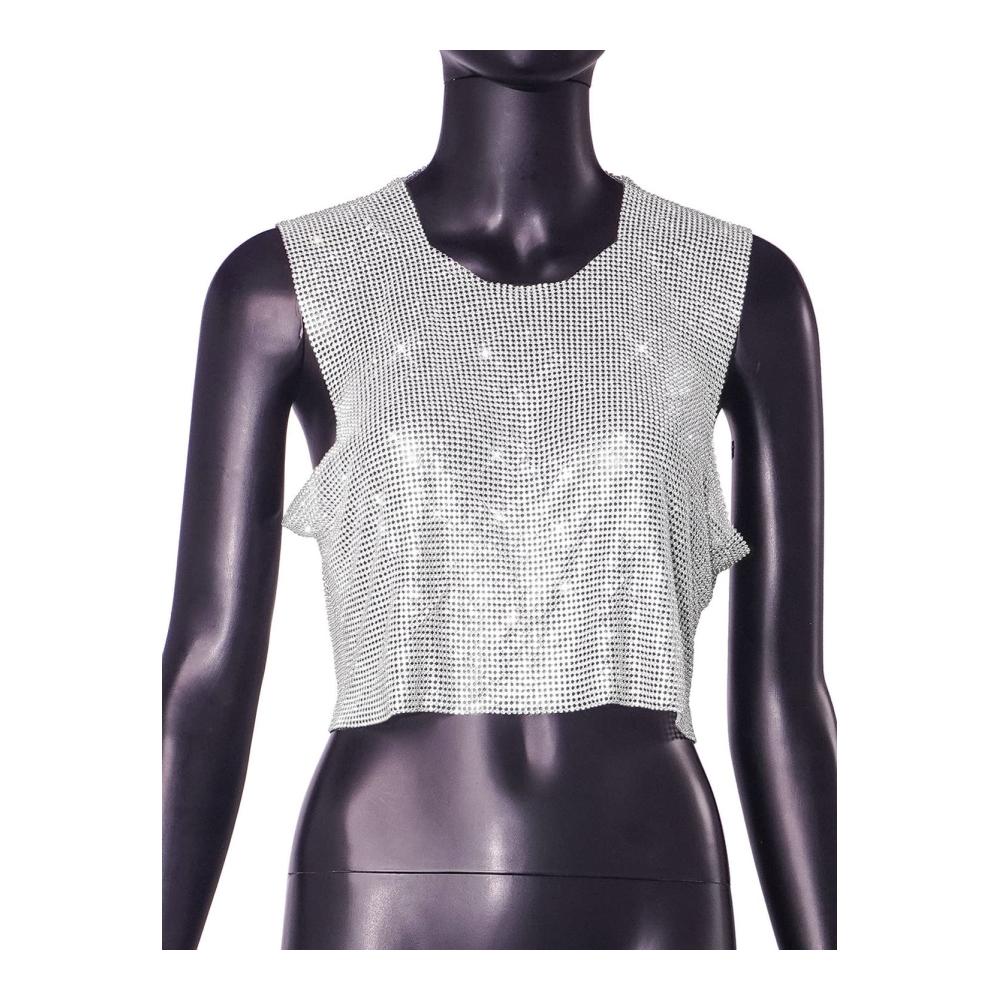 Sexy Damen Tanktop mit Glitzer-Details | Ärmelloses Neckholder Crop Top für Rave Festival & Clubwear | Strassbesetztes Partyoberteil von GGZONE