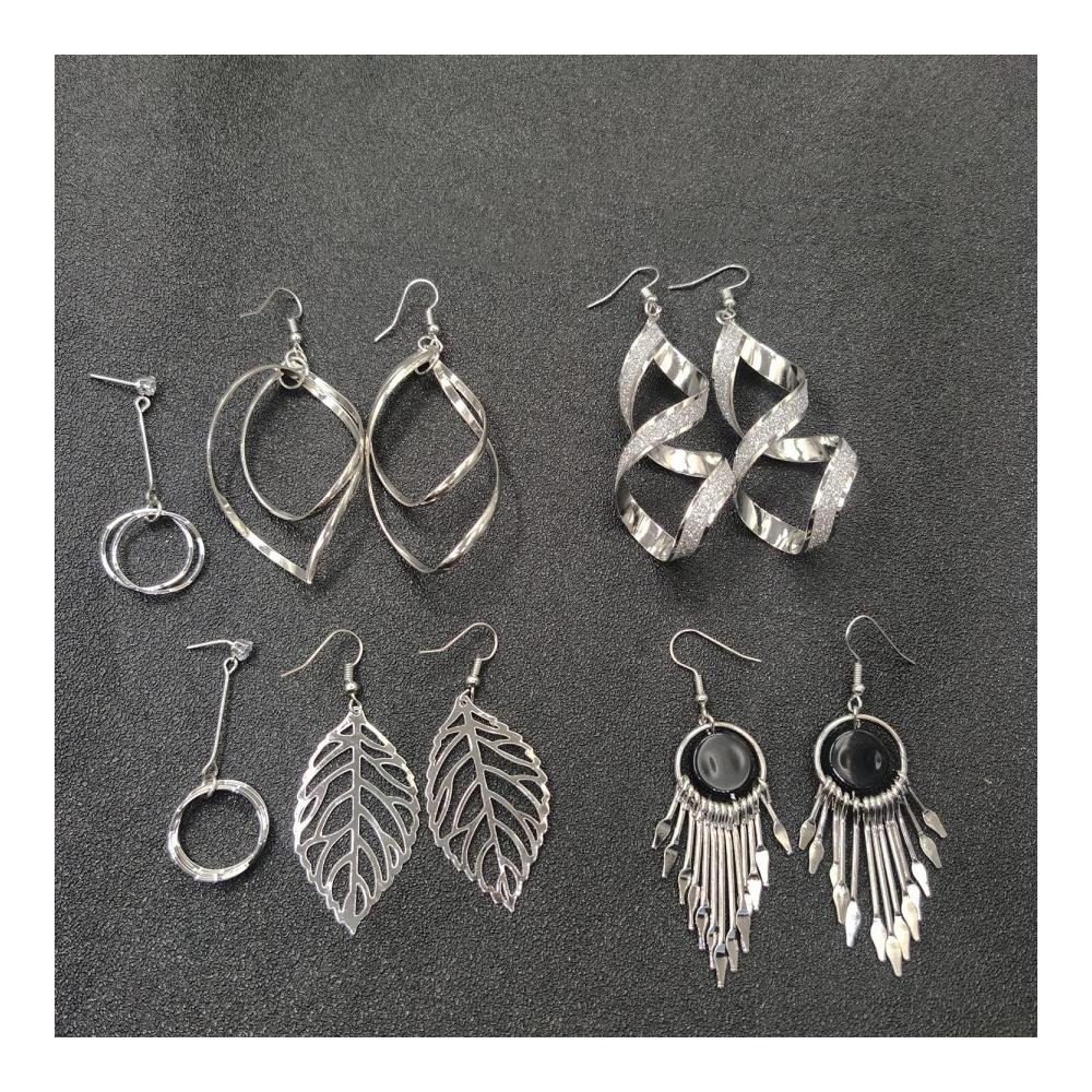 12 Paar Damen Ohrringe Set - Tropfen Blätter Quasten - Statement Ohrringe - Boho Vintage Modeschmuck - Silber - Attraktives Angebot für stilvolle Frauen und Mädchen