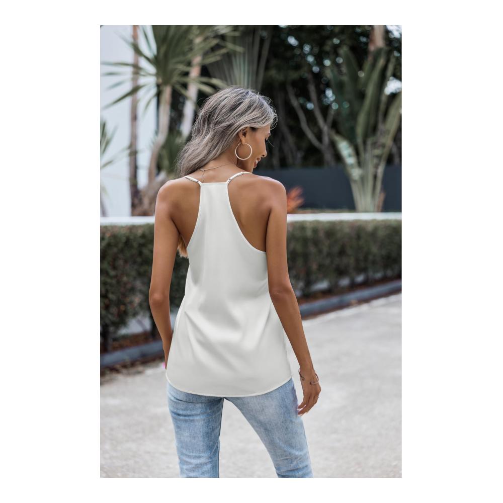 Sommerliche Eleganz Damen Satin Cami Top mit verstellbaren Trägern & V-Ausschnitt - Ein Must-Have für stilvolle Tanktops & Träger-Oberteile