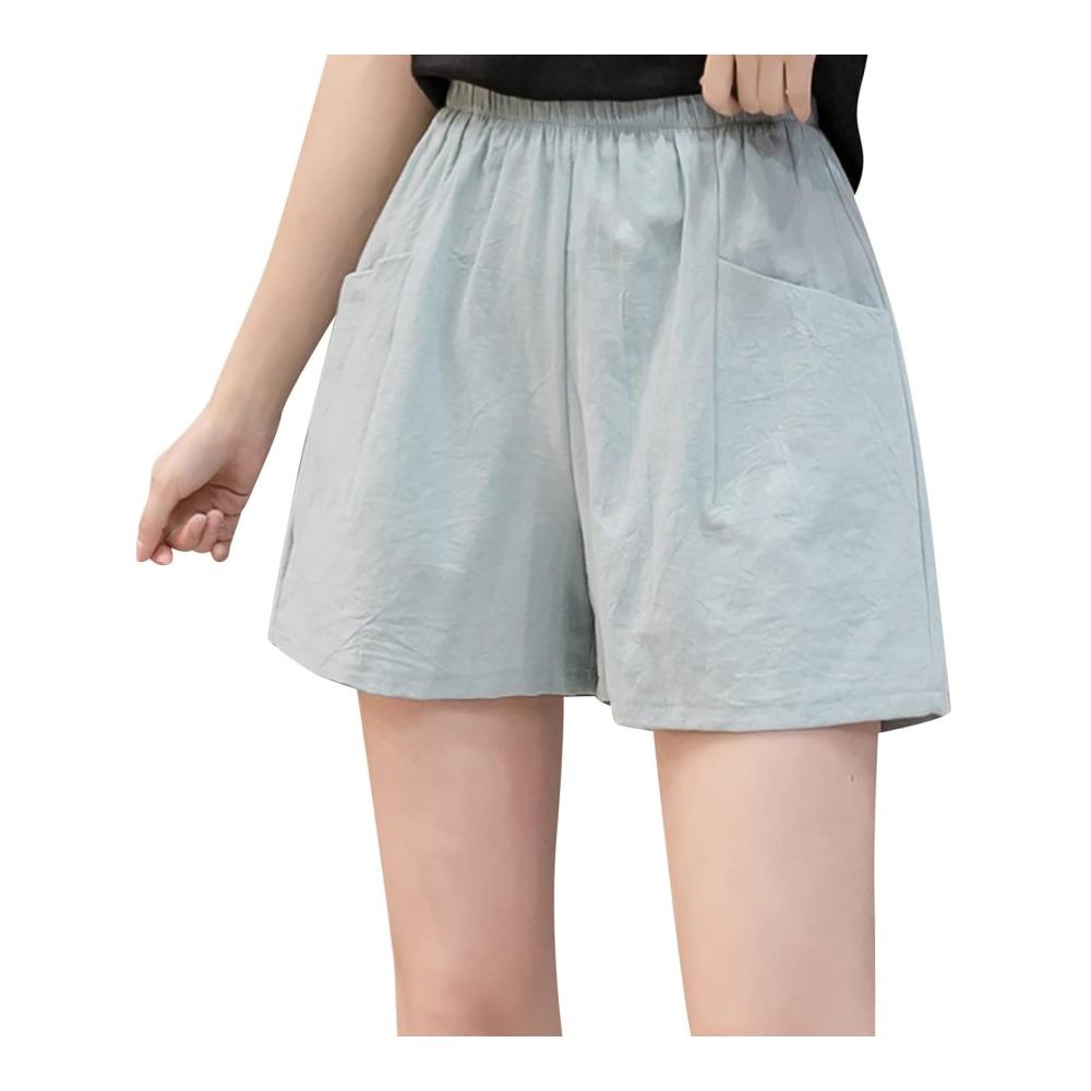 Bequeme Damen-Shorts aus Leinen für Sommer Workout & Yoga – Mit praktischem Kordelzug und Taschen – Perfekt für Lounge Laufen und Entspannung