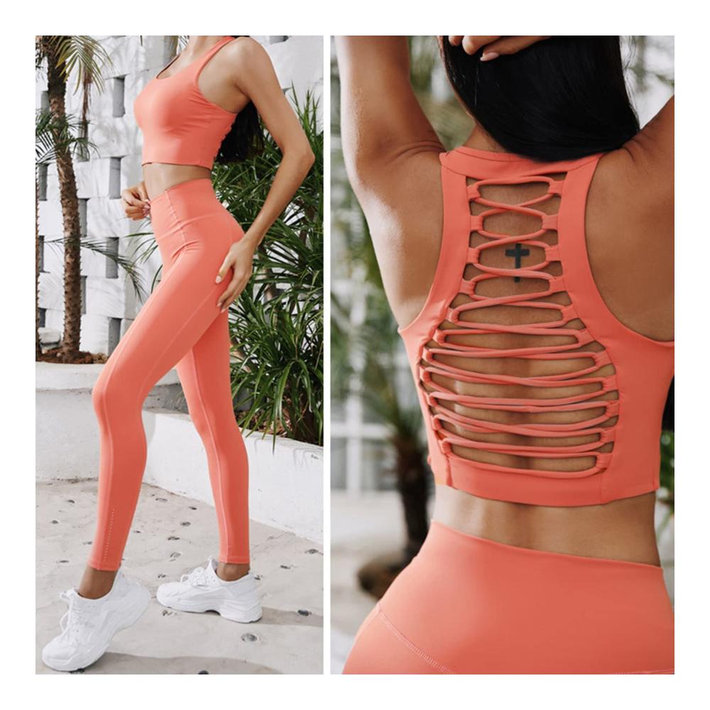 Ultimativer Komfort für dein Training Nahtloses Yoga-Outfit Damen Sport-BHs | Atmungsaktiv | Hohe Taille | Orange | 3XL