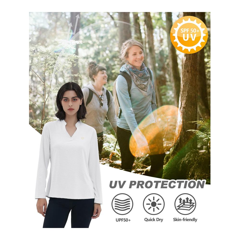 Ultimativer Schutz Damen Rashguard-Shirts UPF 50+ für Outdoor Sport Surfen Schwimmen & Golf. Langarm Laufshirt für Sonnenschutz beim Wandern & Running